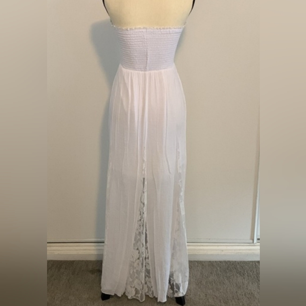 Guaze & Lace White Maxi Dress Smocked Bodice, Size Medium - Picture 4 of 5